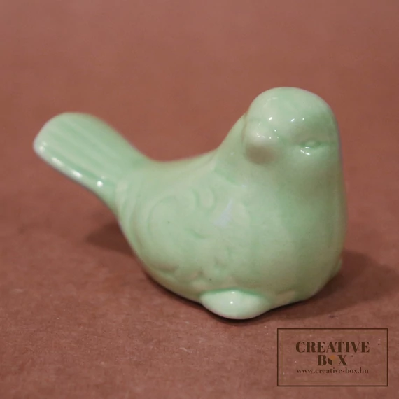 Pasztell zöld kerámia madár mintával - 5,5 cm