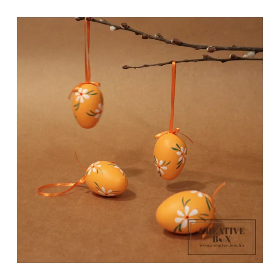 Narancssárga virágmintás tojás - 6 cm - 4 db/csomag