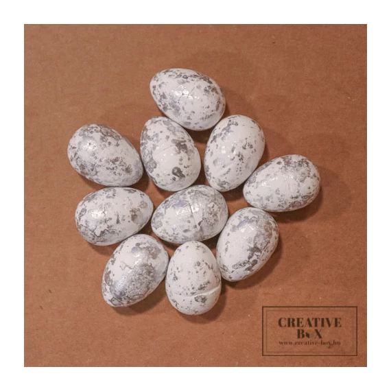 Fehér tojás ezüst foltokkal - 3,5 cm - 10 db/csomag